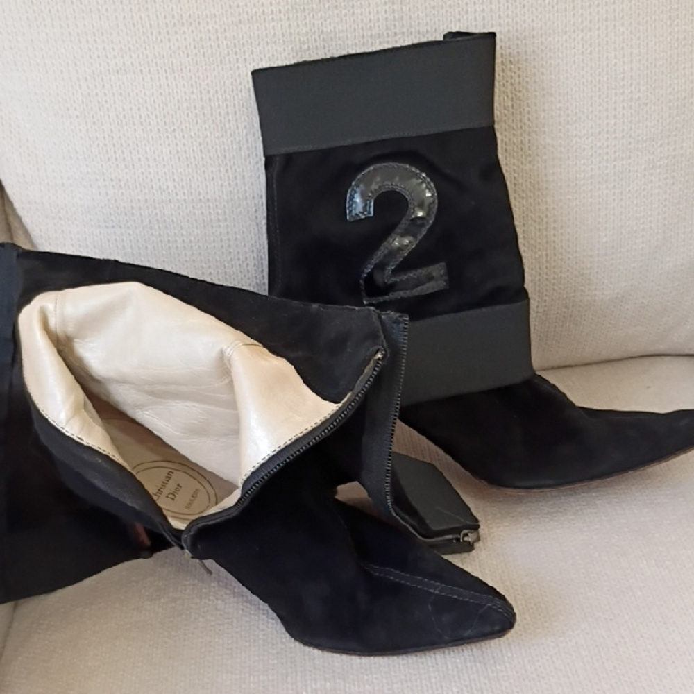 Dior Black Suede Mid-Calf Boots with Number 2 Accent